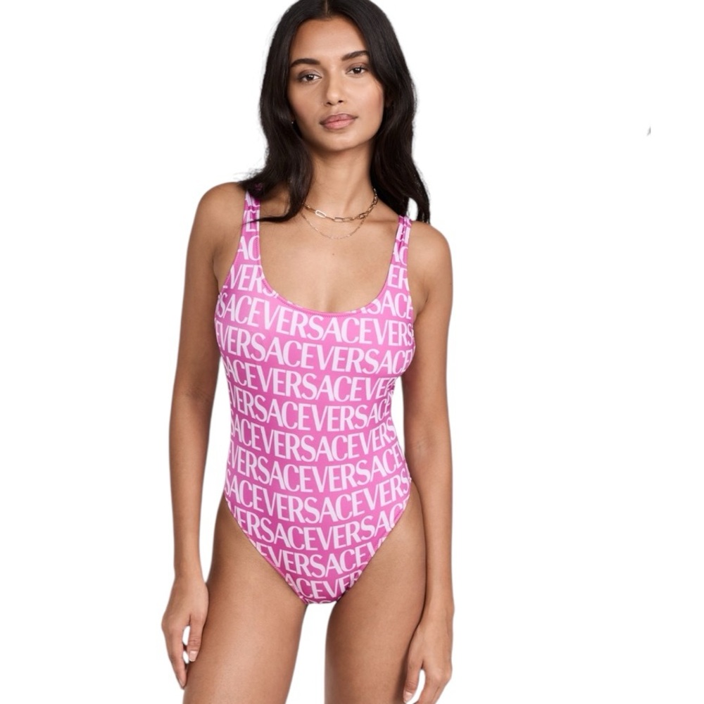 Versace Lycra Vita Pink & White One Piece Swimsuit Size 5/X Large - Picture 4 of 12